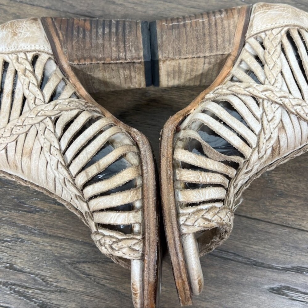 FREEBIRD Bela Open Toe Distressed Leather Booties Rustic Taupe Sz 8 EUC - Picture 7 of 11